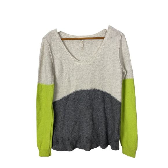 FP Beach Womens Green Gray Beige Colorblock Pullover Sweater Top Large Boho - Picture 1 of 6